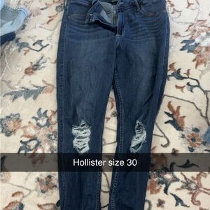 Hollister Women's Dark Blue Ripped Skinny Jeans